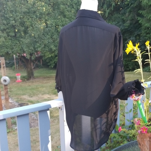 KENAR Sheer Oversized Formal Blouse w Ruffles Sz S - Picture 2 of 7
